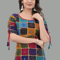 Rayon Printed Kurti for Women (Multicolor, S)