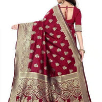 Banarasi Silk Saree With Blouse For Women (Red, 6.3M)