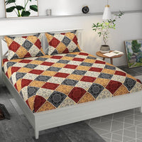 Premium MICROFIBER ELASTIC FITTED DOUBLE BEDSHEET WITH TWO PILLOW COVERS (70X76X6 Inches)