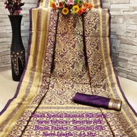 Banarasi Silk Saree With Blouse For Women (Golden And Dark Red, 6.3M)